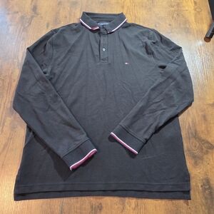 Tommy Hilfiger Men's Polo Long Sleeved Moisture Wicking Regular Fit Black Large